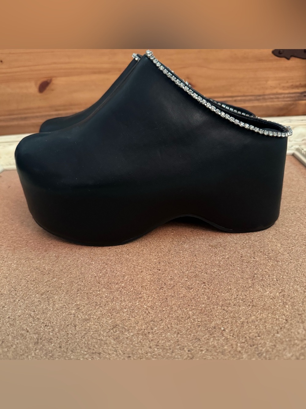 Black Rhinestone-Trim Platform Clogs - Picture 4 of 15